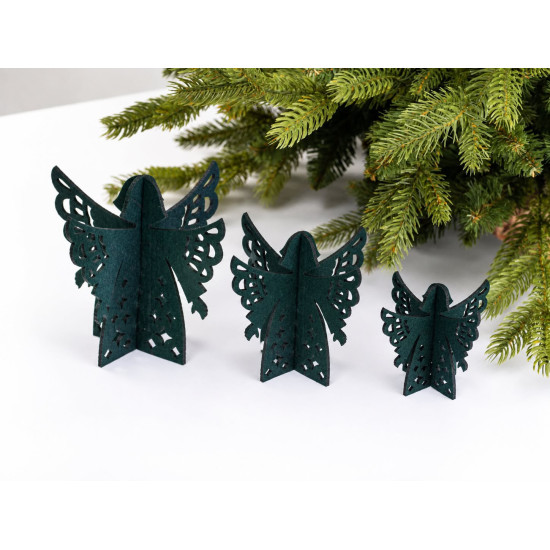 Set de décorations de Noël ANGE, feutrine vert foncé,  h 10 cm /12 cm /14 cm
