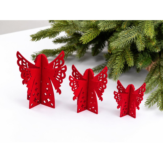ANGEL Christmas Ornaments Set, Green Felt, h 10 cm /12 cm /14 cm