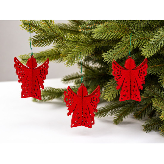 Décorations de Noël à suspendre ANGE, feutrine rouge, 3pcs. h 9 cm