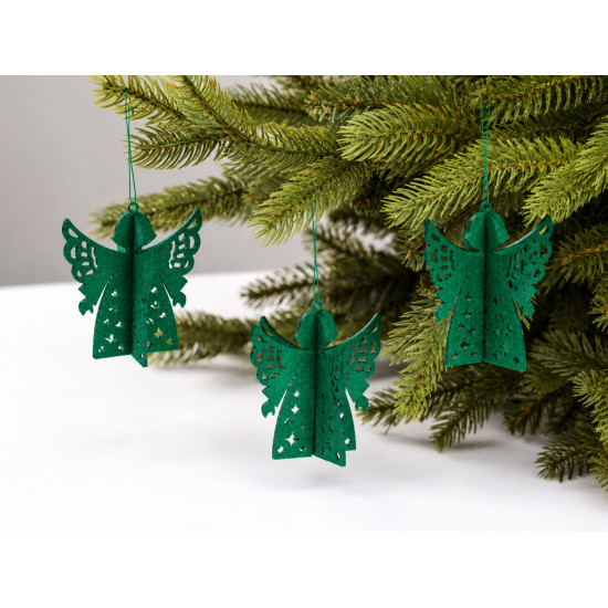 ANGEL Hanging Christmas Ornaments, Green Felt, 3pcs. h 9 cm