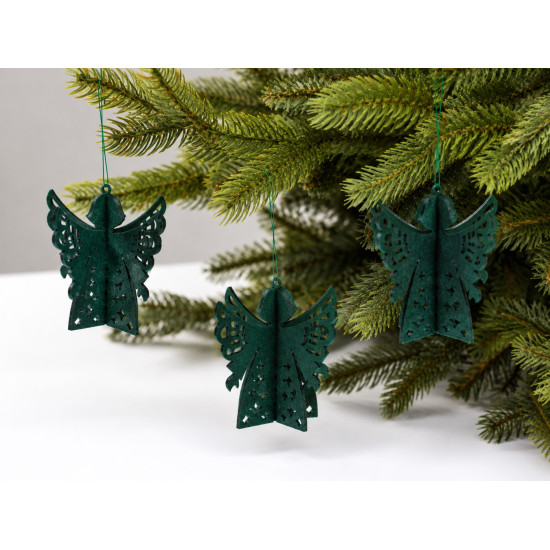 ANGEL Christmas Hanging Decorations, Dark Green Felt, 3pcs. h 9 cm