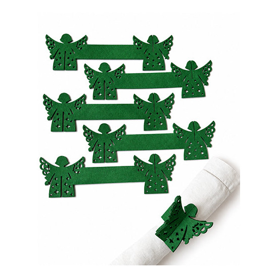ANGE napkin rings, green felt, 6 pcs. Ø 5 cm
