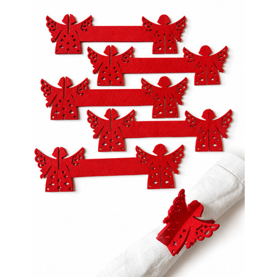 Ronds de serviette ANGE, feutrine rouge, 6 pcs. Ø 5 cm