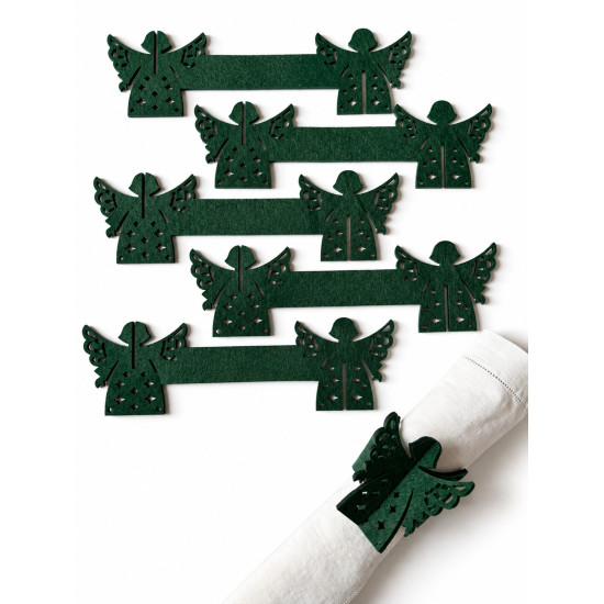 Ronds de serviette ANGE, feutrine vert foncé, 6 pcs. Ø 5 cm