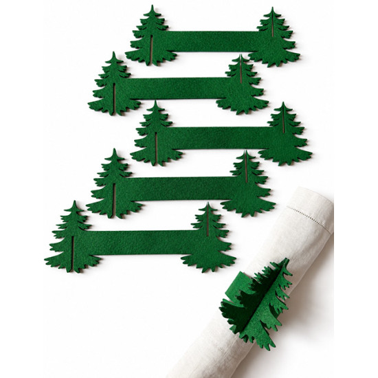 Christmas tree napkin rings, green felt, 6 pcs, Ø 5cm