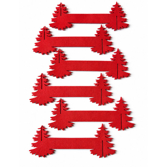 Ronds de serviette SAPIN DE NOEL, feutrine rouge, 6 pcs, Ø 5cm