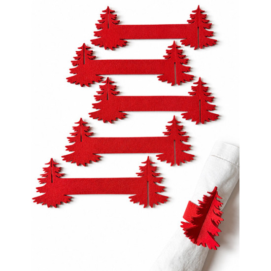 Christmas tree napkin rings, red felt, 6 pcs, Ø 5cm