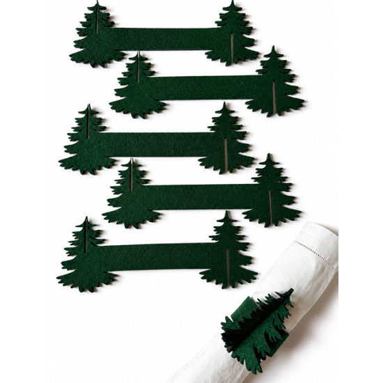 Ronds de serviette SAPIN DE NOEL feutrine vert foncé, 6 pcs, Ø 5cm