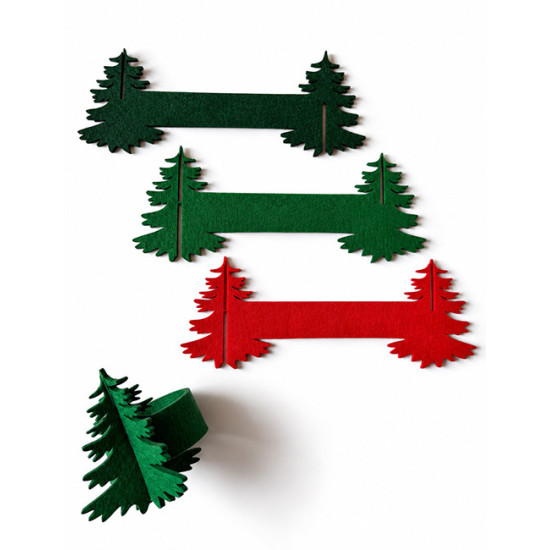 Ronds de serviette SAPIN DE NOEL, feutrine verte, 6 pcs, Ø 5cm