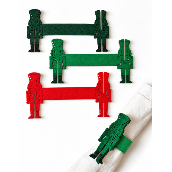 Ronds de serviette CASSE NOISETTES, feutrine vert foncé, 6 pcs