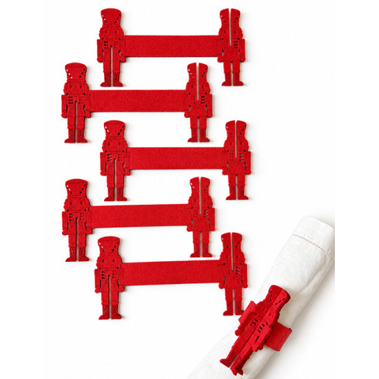 Ronds de serviette CASSE NOISETTES, feutrine rouge, 6 pcs