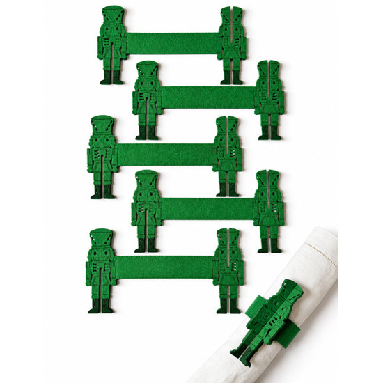 Ronds de serviette CASSE NOISETTES, feutrine verte, 6 pcs