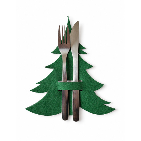 CHRISTMAS TREE cutlery holder, green felt, 4 pcs.