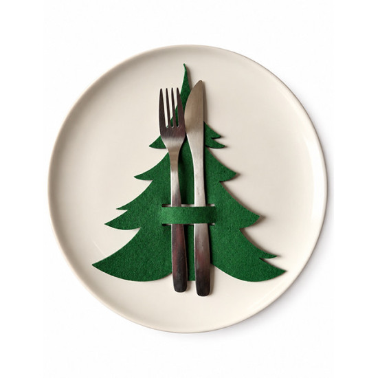 Porte couverts SAPIN DE NOEL, feutrine verte, 4 pcs.