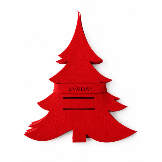 Cutlery holder with Christmas tree, red felt, 4 pcs.