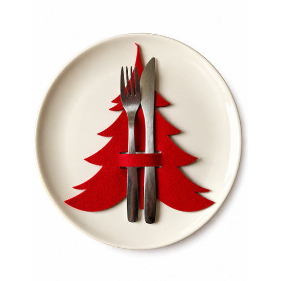 Porte couverts SAPIN, feutrine rouge, 4 pcs.