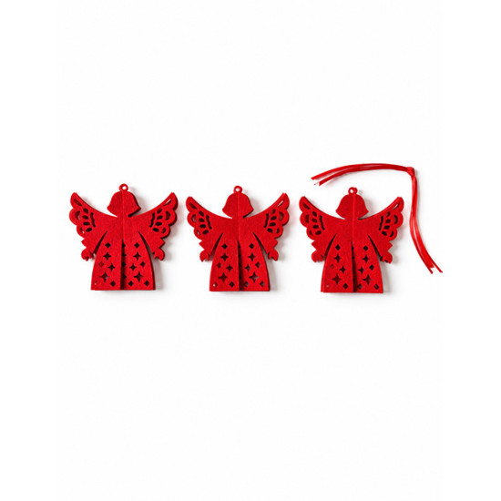 Décorations de Noël à suspendre ANGE, feutrine rouge, 3pcs. h 9 cm