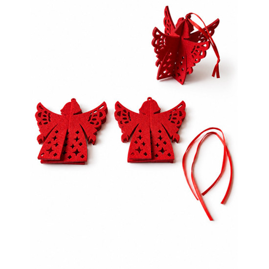 Décorations de Noël à suspendre ANGE, feutrine rouge, 3pcs. h 9 cm