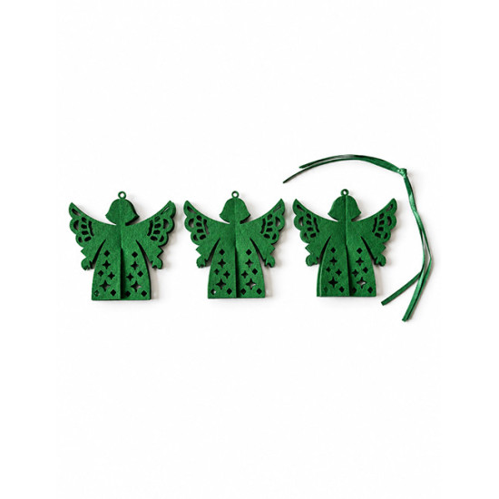 Décorations de Noël à suspendre ANGE, feutrine verte, 3pcs. h 9 cm