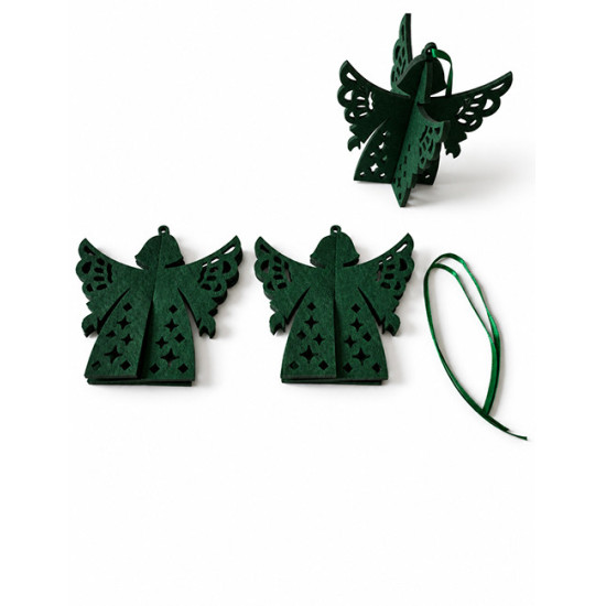 Décorations de Noël à suspendre ANGE, feutrine vert foncé, 3pcs. h 9 cm