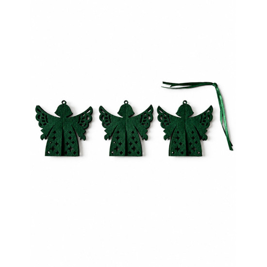 Décorations de Noël à suspendre ANGE, feutrine vert foncé, 3pcs. h 9 cm