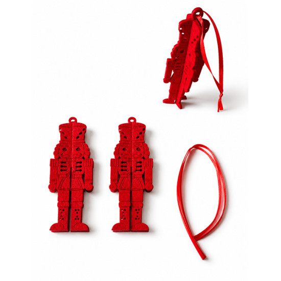 Christmas Hanging Decorations HAZELNUT CASSE , Red Felt, 3pcs. h 11 cm