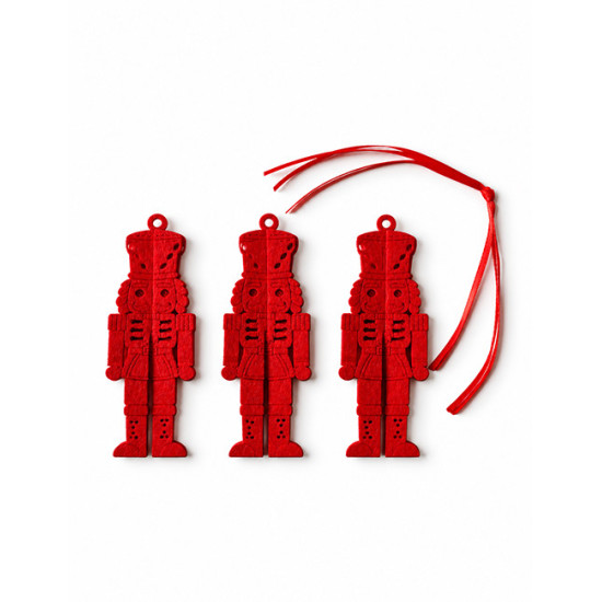 Christmas Hanging Decorations HAZELNUT CASSE , Red Felt, 3pcs. h 11 cm
