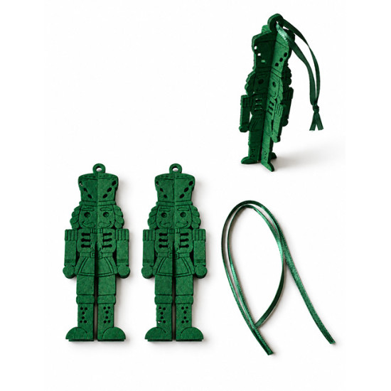 Christmas Hanging Decorations HAZELNUT CASSE, Green Felt, 3pcs. h 11cm