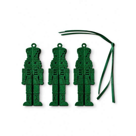 Christmas Hanging Decorations HAZELNUT CASSE, Green Felt, 3pcs. h 11cm