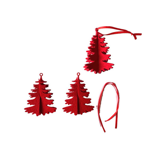 Christmas tree hanging Christmas ornaments, red felt, 3 pcs