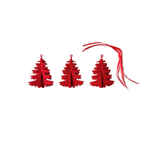 Christmas tree hanging Christmas ornaments, red felt, 3 pcs