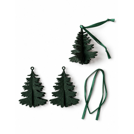 Décorations de Noel à suspendre SAPIN, feutrine vert foncé, 3 pcs.