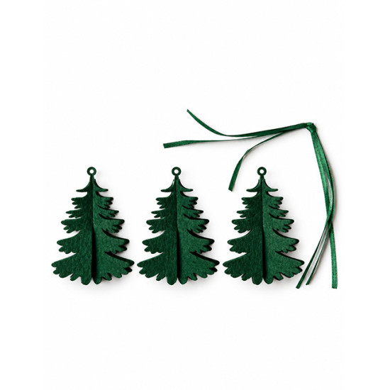 Christmas Ornaments to Hang Christmas Tree, Dark Green Felt, 3 pcs.