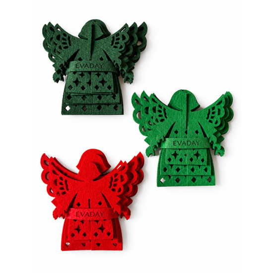 ANGEL Tabletop Christmas Ornament, Green Felt, 3 pcs.