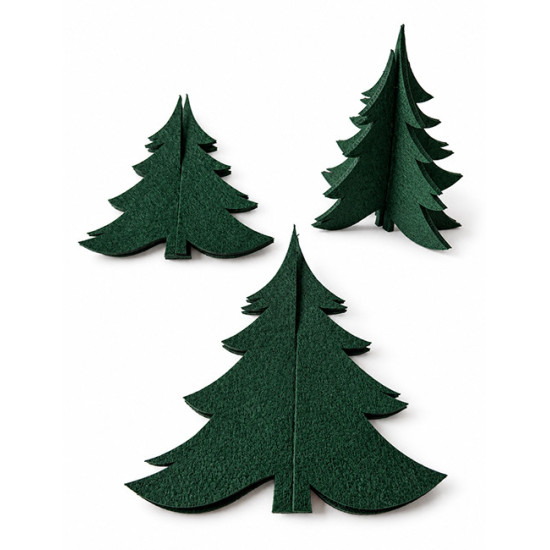 Christmas tree tabletop decoration, dark green felt, 3 pcs.