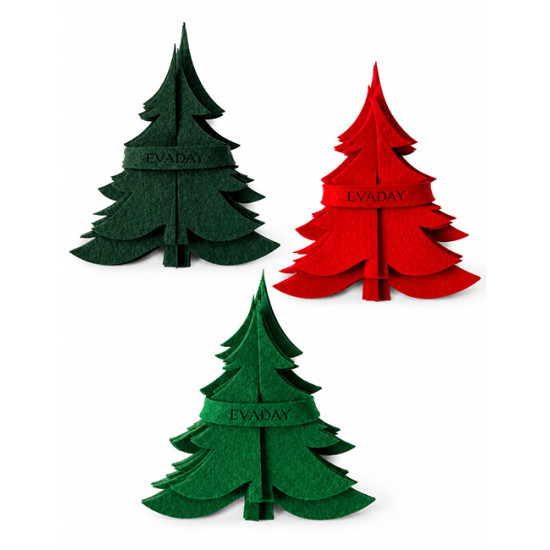 Decoration de Noel à poser SAPIN, feutrine vert foncé, 3 pcs.