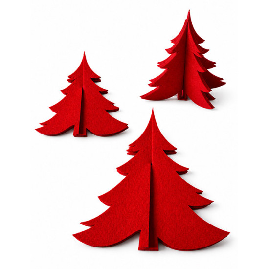 Christmas tree tabletop decoration, red felt, 3 pcs.