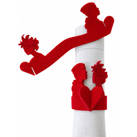 LOVE (heterosexual couple) napkin rings, red felt, 2 pcs.