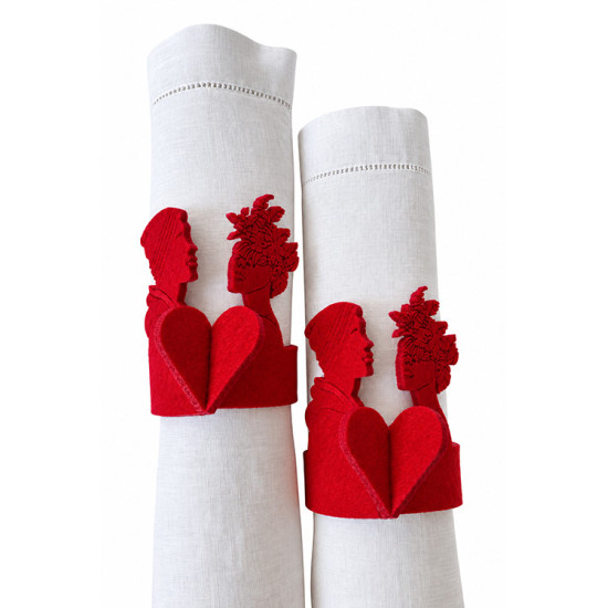 Ronds de serviette AMOUR (couple hétérosexuel), feutrine rouge, 2 pcs.