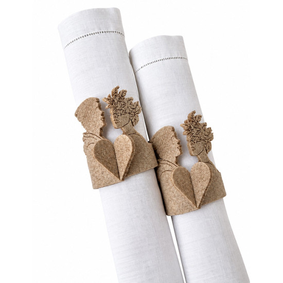 LOVE napkin rings (heterosexual couple), beige felt, 2 pcs.