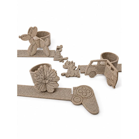 Ronds de serviette FAMILLE, feutrine beige, 6 pcs.