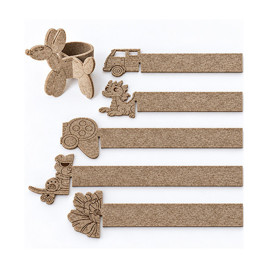 Ronds de serviette FAMILLE, feutrine beige, 6 pcs.